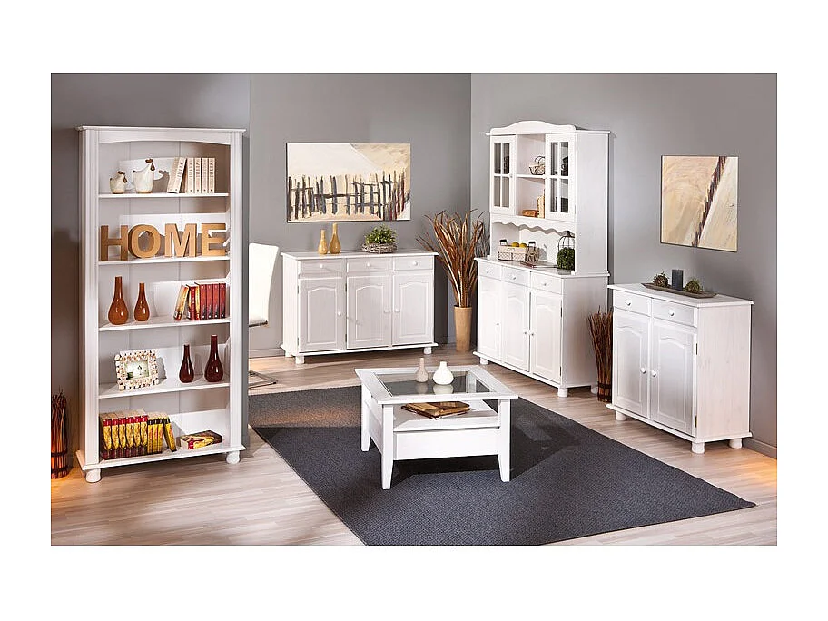 Vaisselier 4 Portes Bois Massif "Alienor" 198cm Blanc