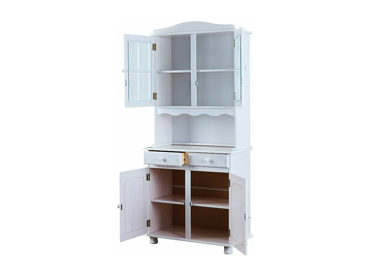 Vaisselier 4 Portes Bois Massif "Alienor" 198cm Blanc