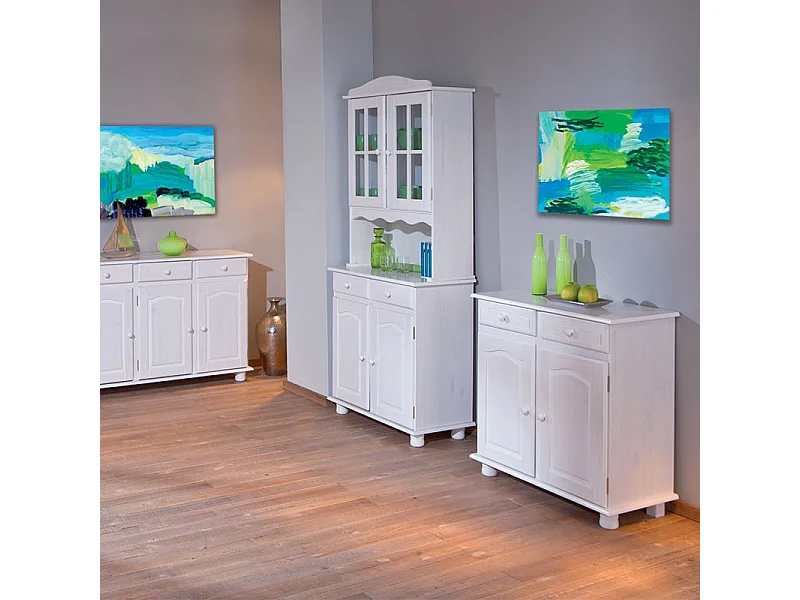 Vaisselier 4 Portes Bois Massif "Alienor" 198cm Blanc