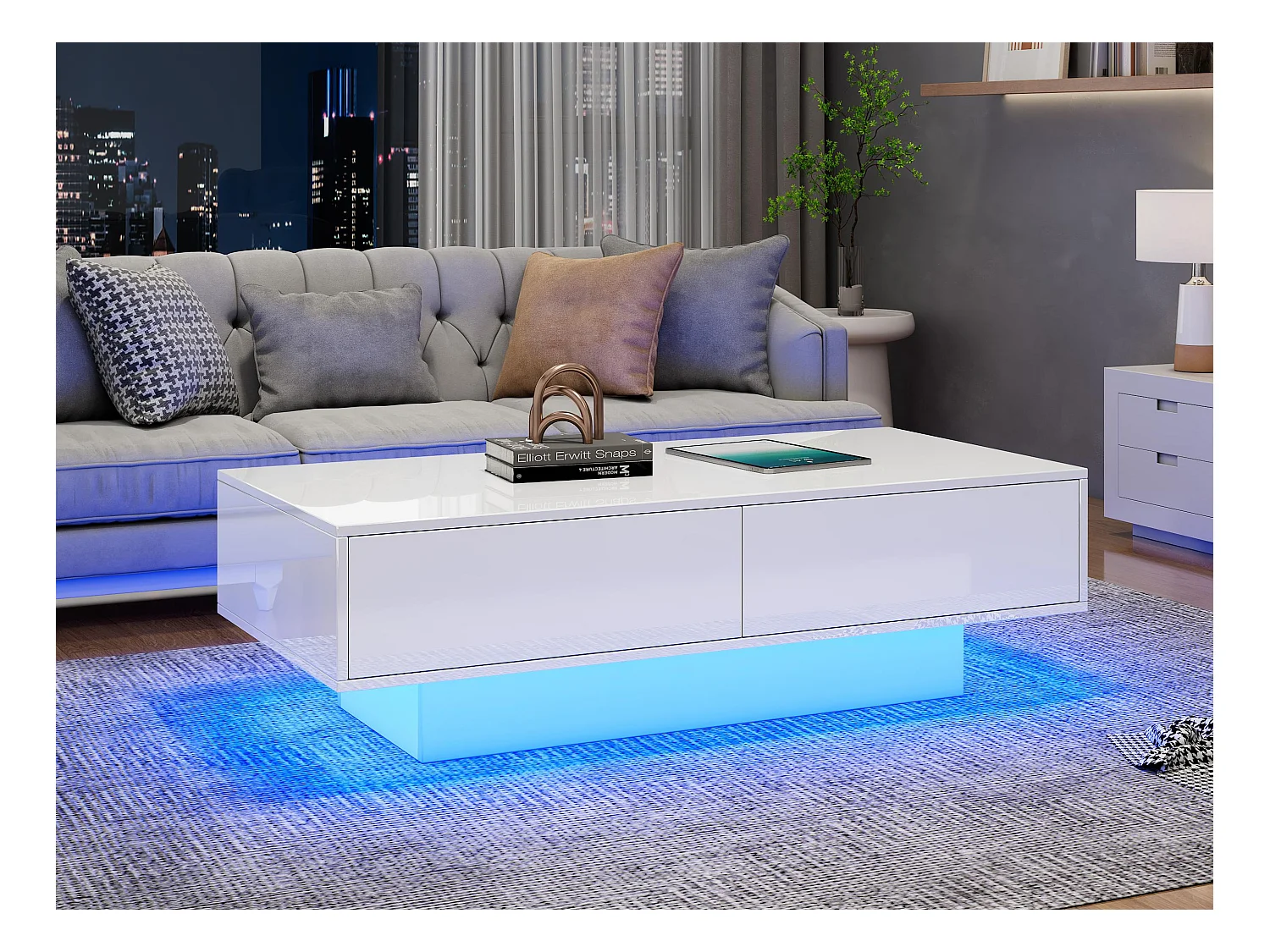 Moderne salontafel met LED - 2 lades - Wit