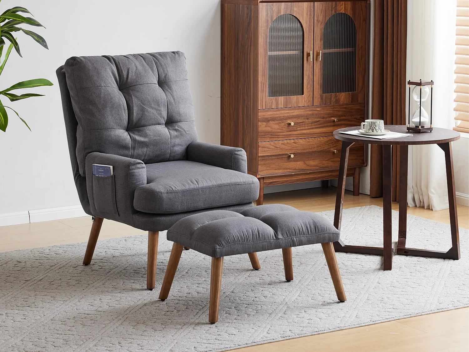 Vonverteerbare fauteuil met voetsteun en verstelbare rugleuning - Grijs