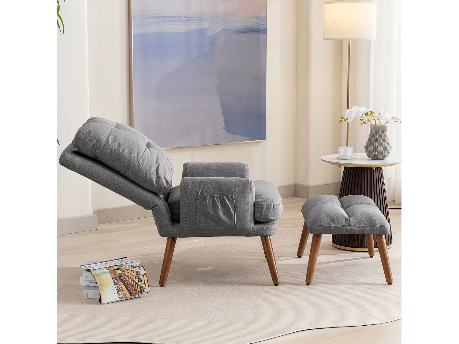 Vonverteerbare fauteuil met voetsteun en verstelbare rugleuning - Grijs