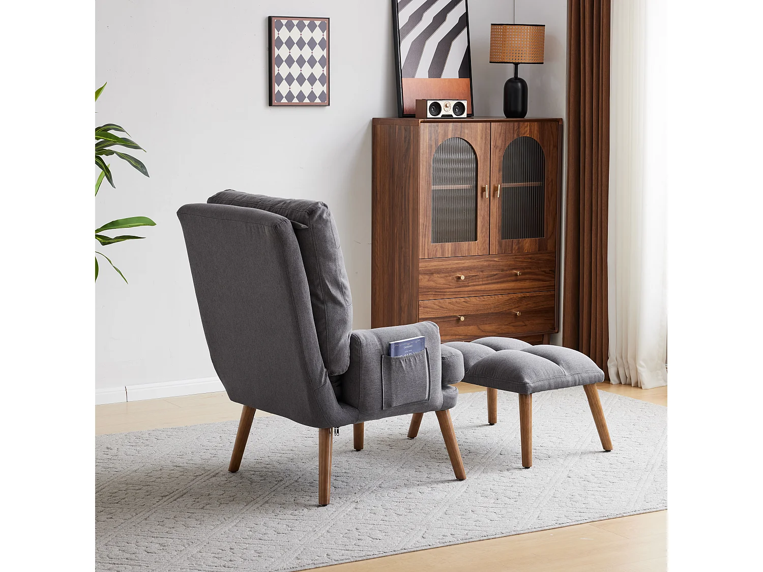 Vonverteerbare fauteuil met voetsteun en verstelbare rugleuning - Grijs