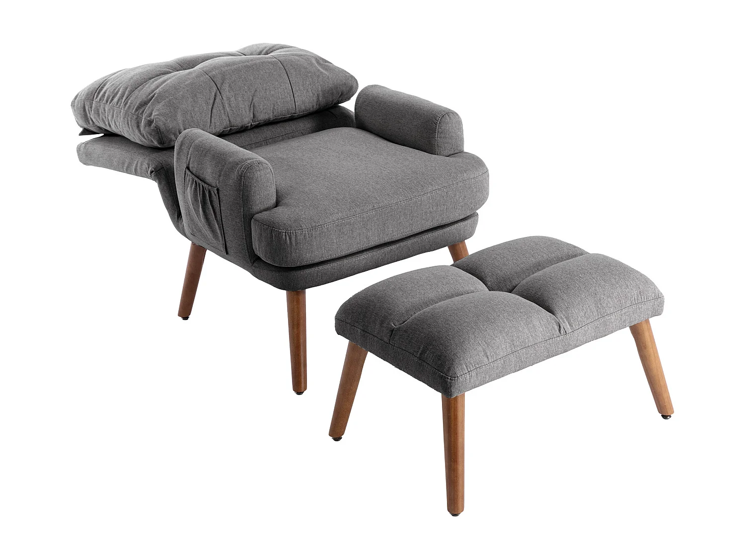 Vonverteerbare fauteuil met voetsteun en verstelbare rugleuning - Grijs