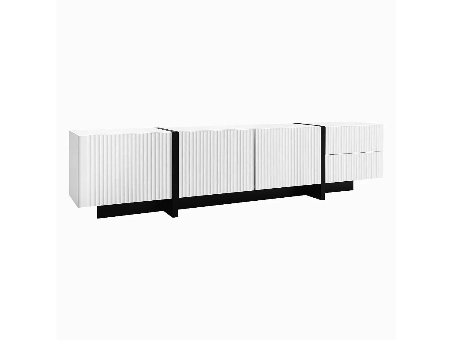 Meuble TV L 190cm - 3 portes 2 tiroirs 5 compartiments - Blanc & Noir