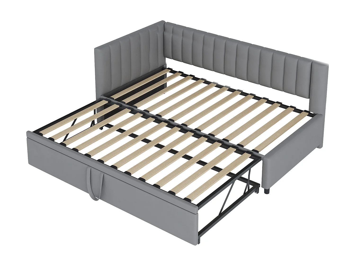 Lit gigogne 90/180x200cm en velours - Gris clair (matelas non inclus)