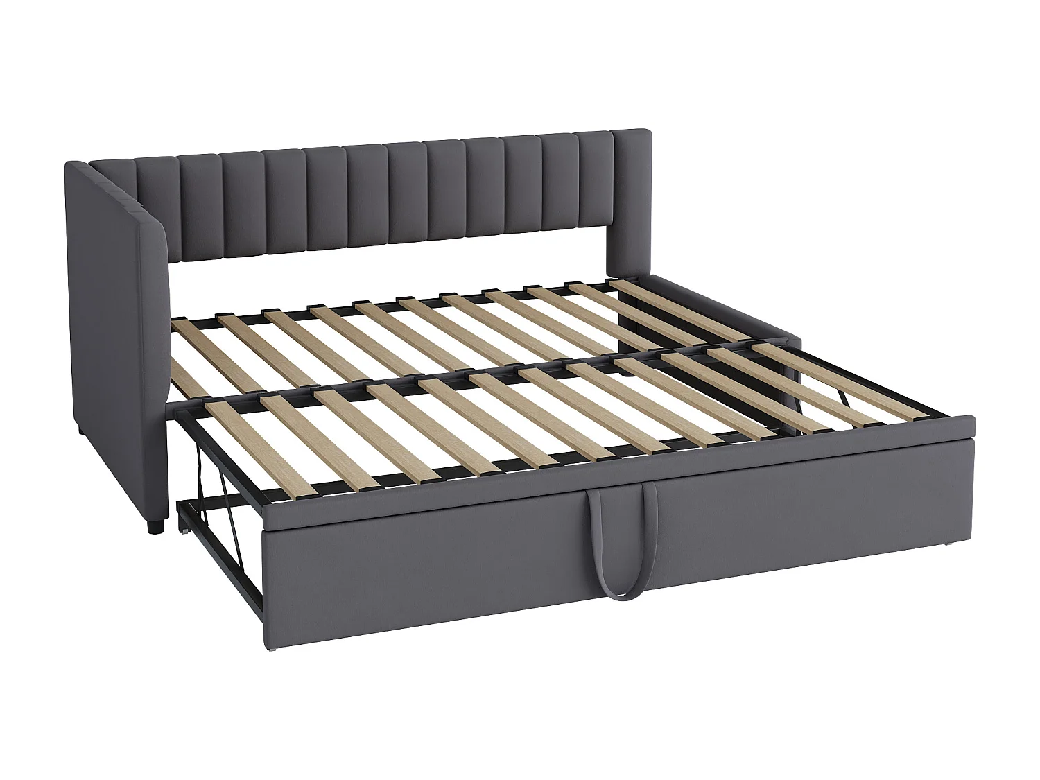 Lit gigogne 90/180x200cm en velours - Gris(matelas non inclus)