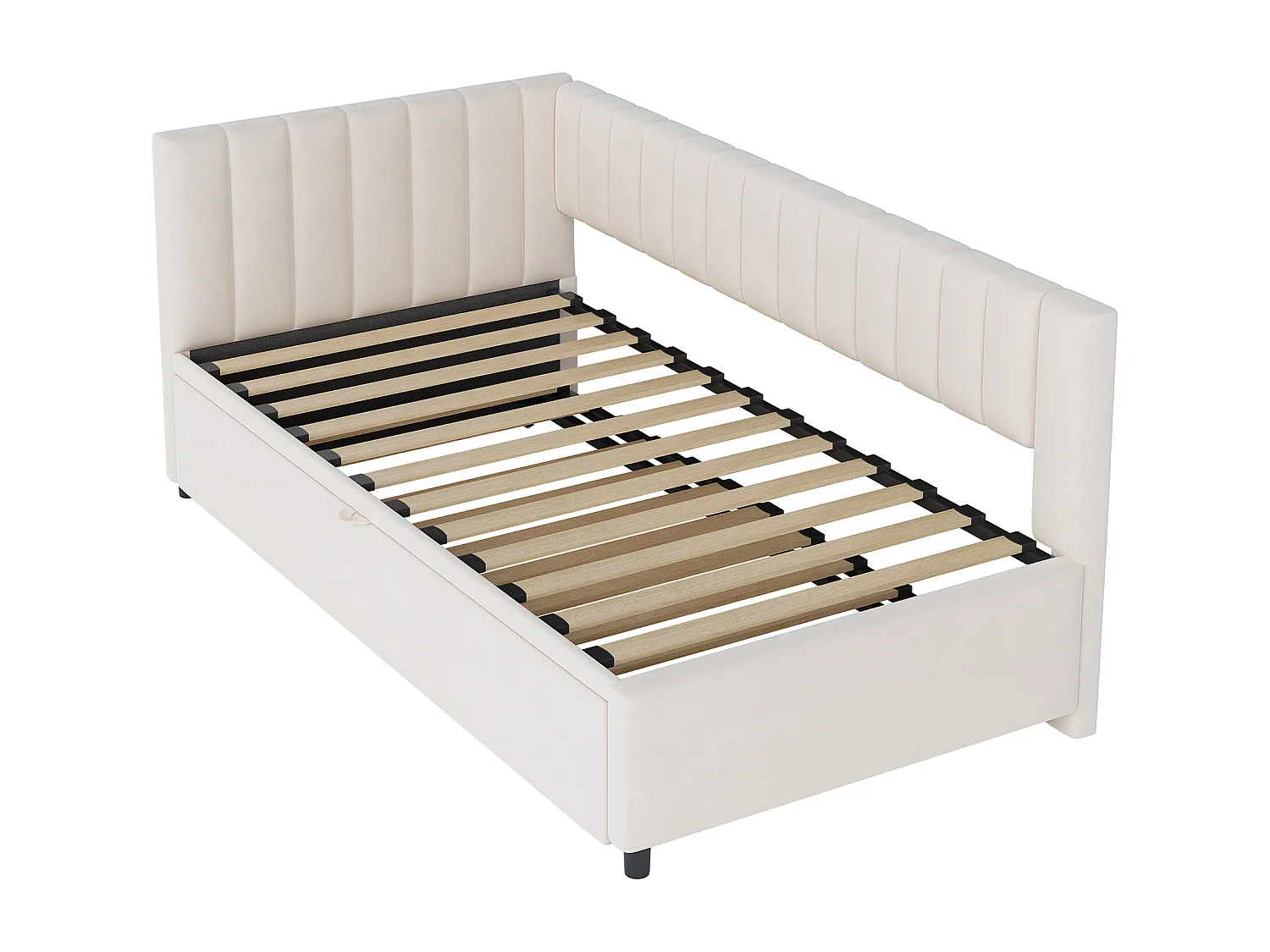 Ausziehbett 90/180x200cm aus Samt – Beige (Matratze nicht im Lieferumfang enthalten)