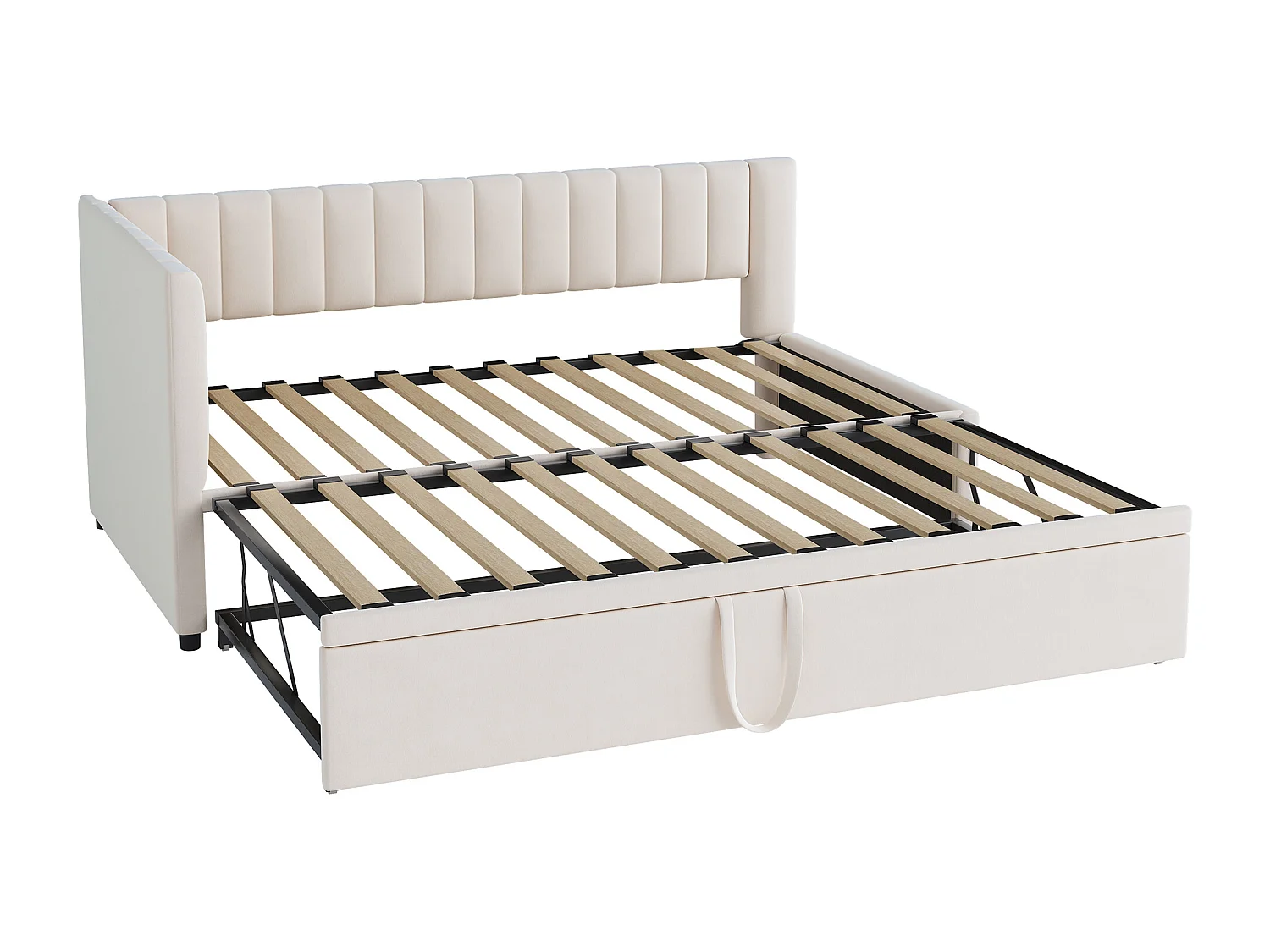 Ausziehbett 90/180x200cm aus Samt – Beige (Matratze nicht im Lieferumfang enthalten)