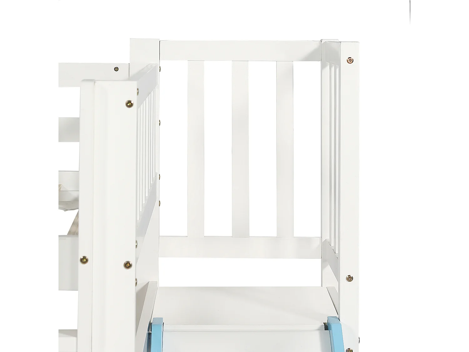 Lit superposé 90x200cm en bois - avec un toboggan et 2 sommiers à lattes - Blanc & Bleu