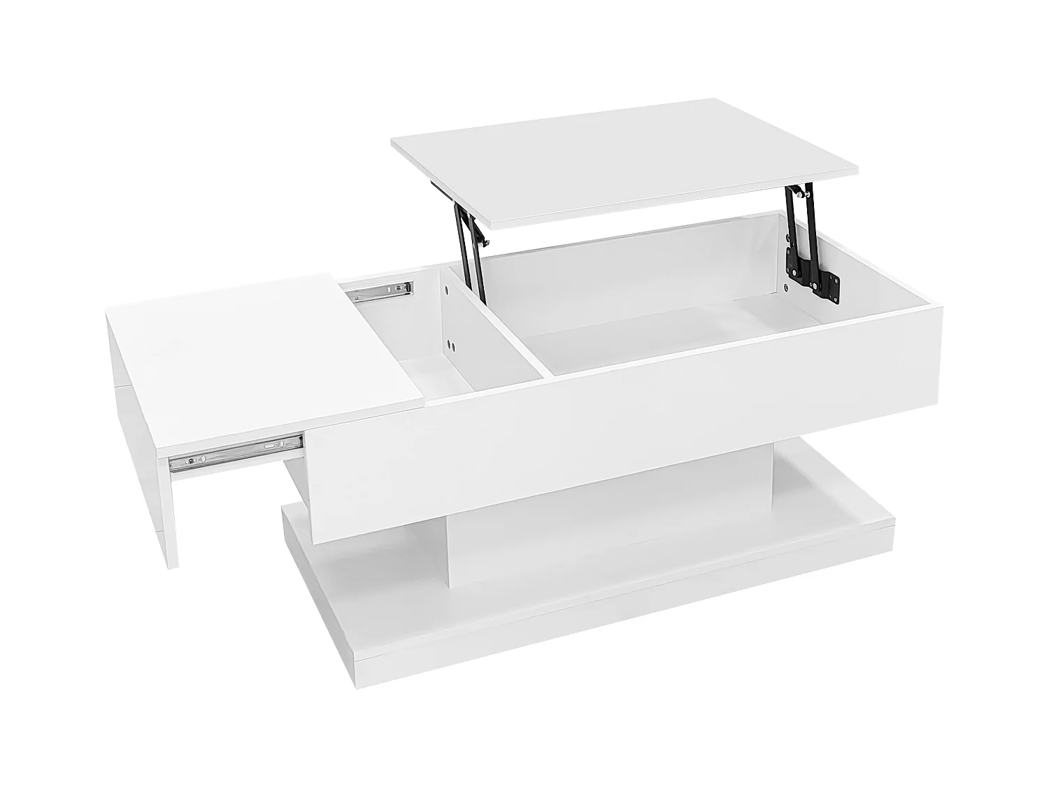 Tavolino alzabile con LED - con vano portaoggetti e piano semisollevabile - Bianco