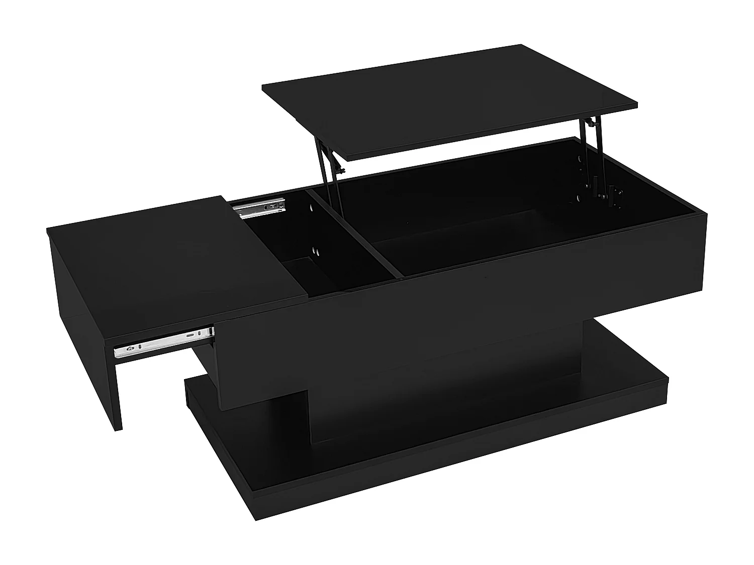 Anhebbarer Couchtisch mit LED – mit Stauraum und halb anhebbarer Platte – Schwarz