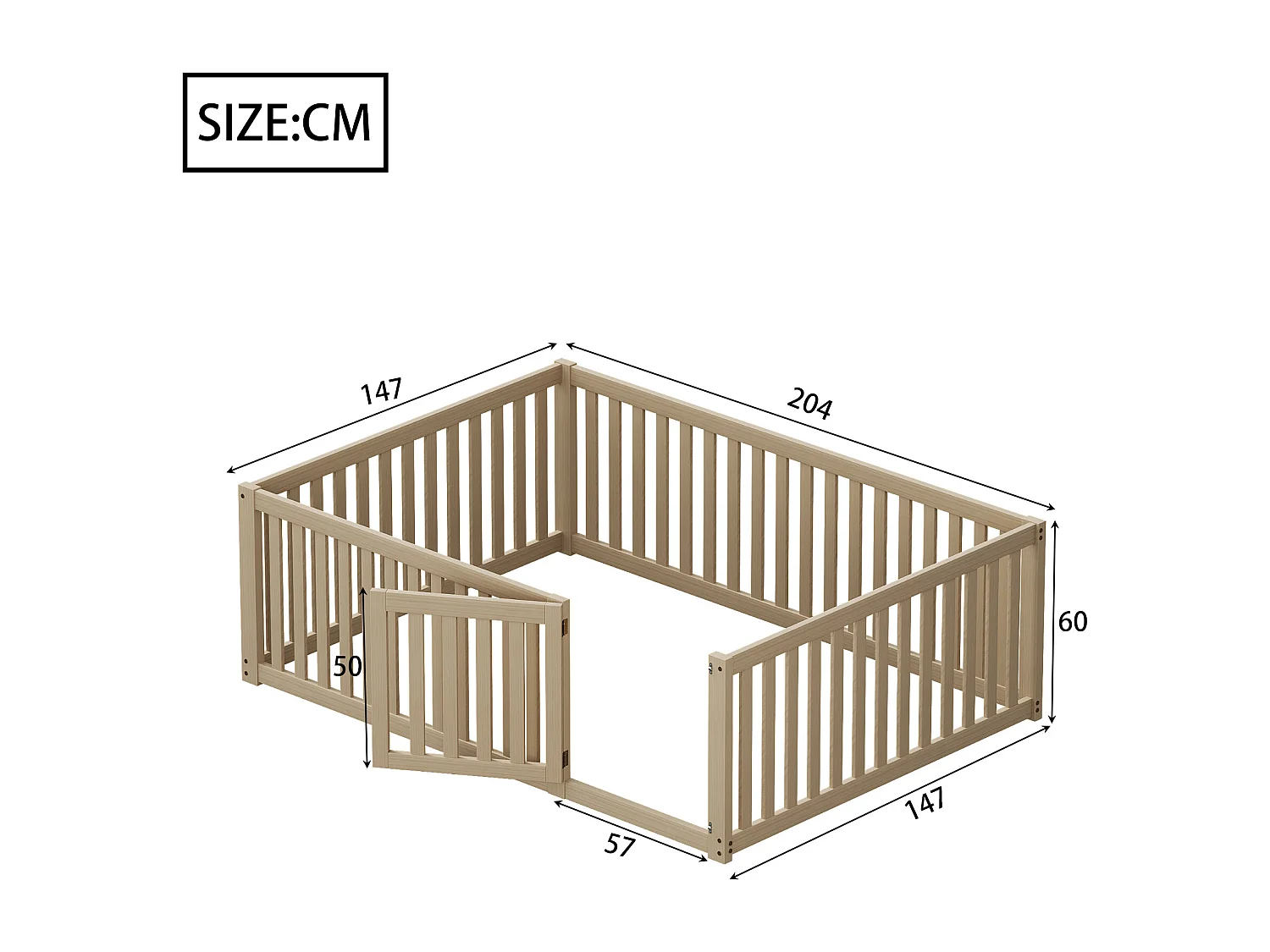 Kinderbett 140x200cm aus Massivholz mit Sicherheitsbarriere – Natur