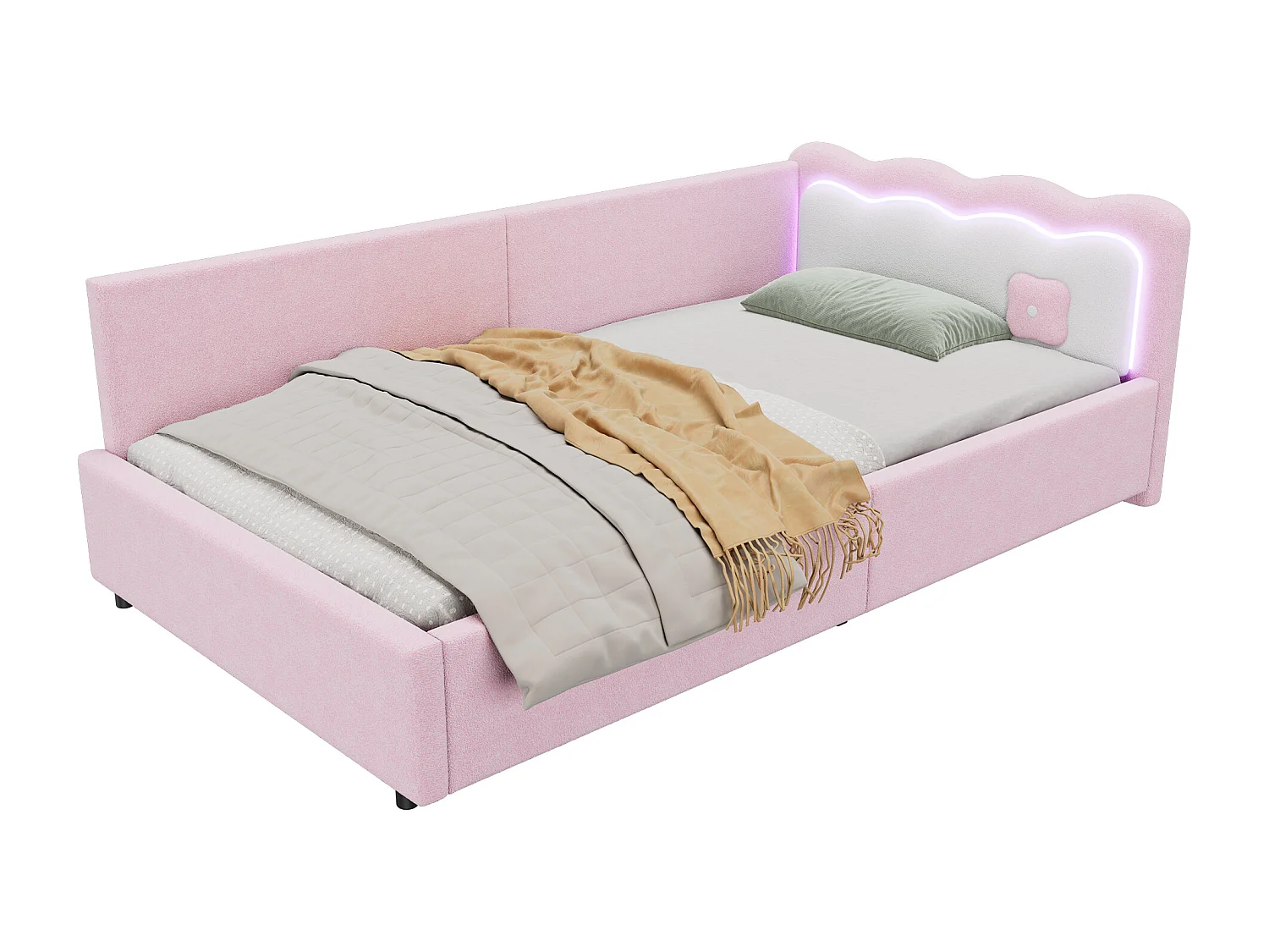 90 x 200 cm großes Tagesbett mit LED und Lattenrost – Rosa