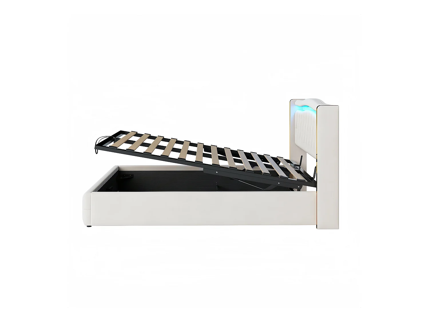 Gepolstertes Stauraumbett 160x200 cm mit LED-Beleuchtung – Samtstoff – Beige