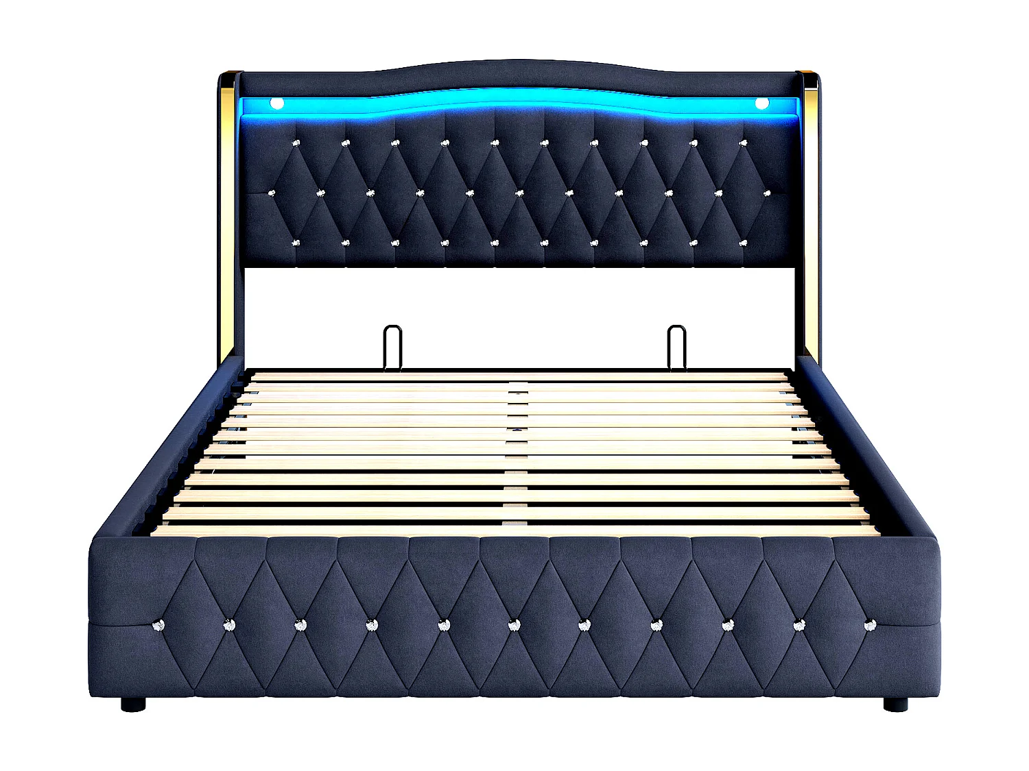 Lit coffre capitonné 160x200 cm avec éclairage LED - tissu en velours - Noir