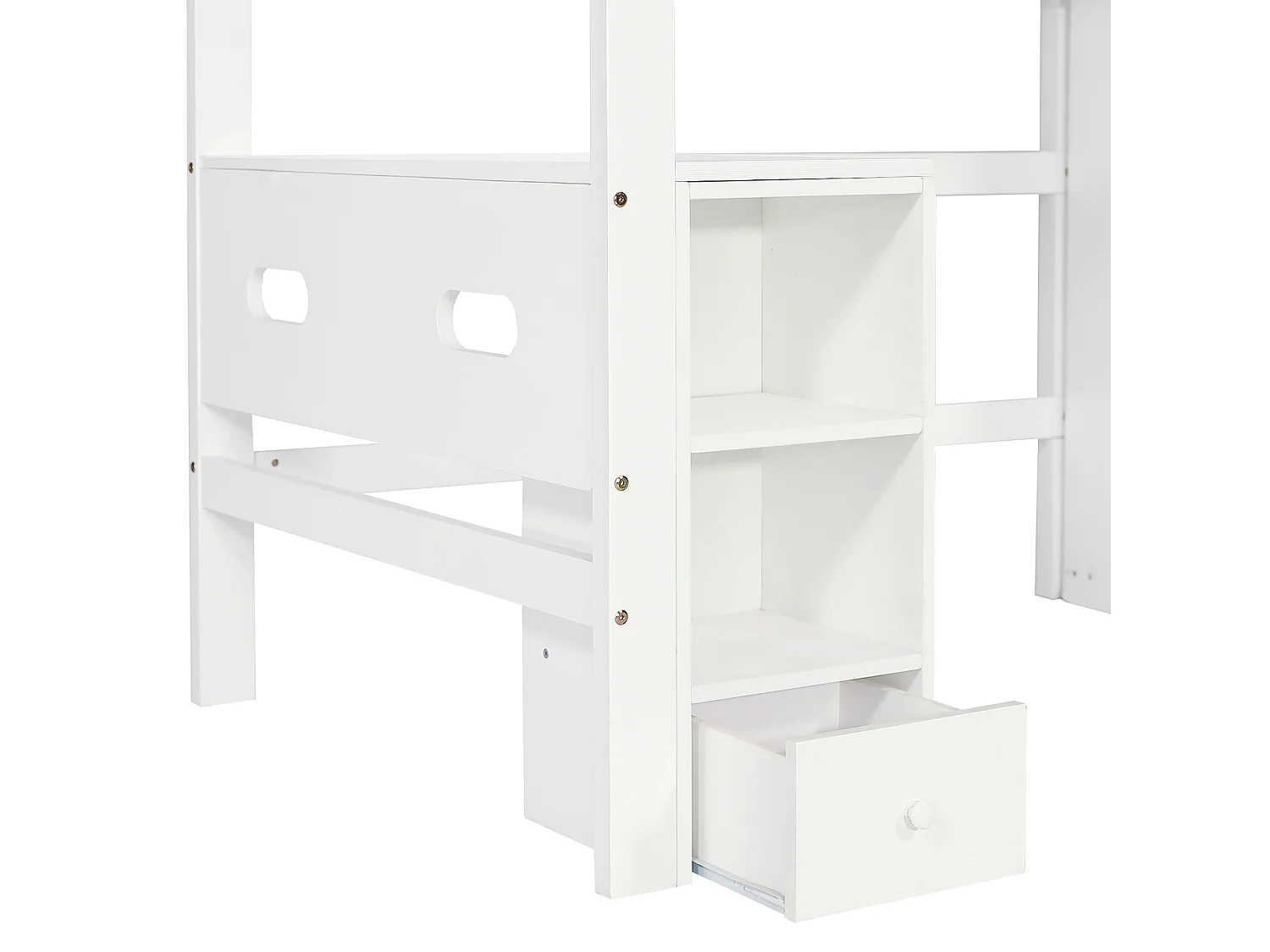 Letto a soppalco in legno - 90x200 cm - con ripiani, scrivania e armadio - Bianco