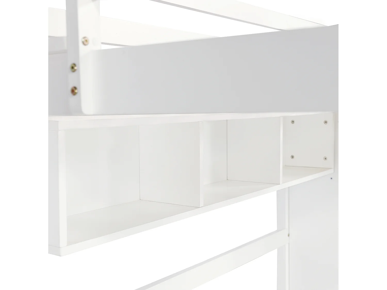 Hochbett aus Holz – 90x200 cm – mit Regalen, Schreibtisch und Kleiderschrank – Weiß