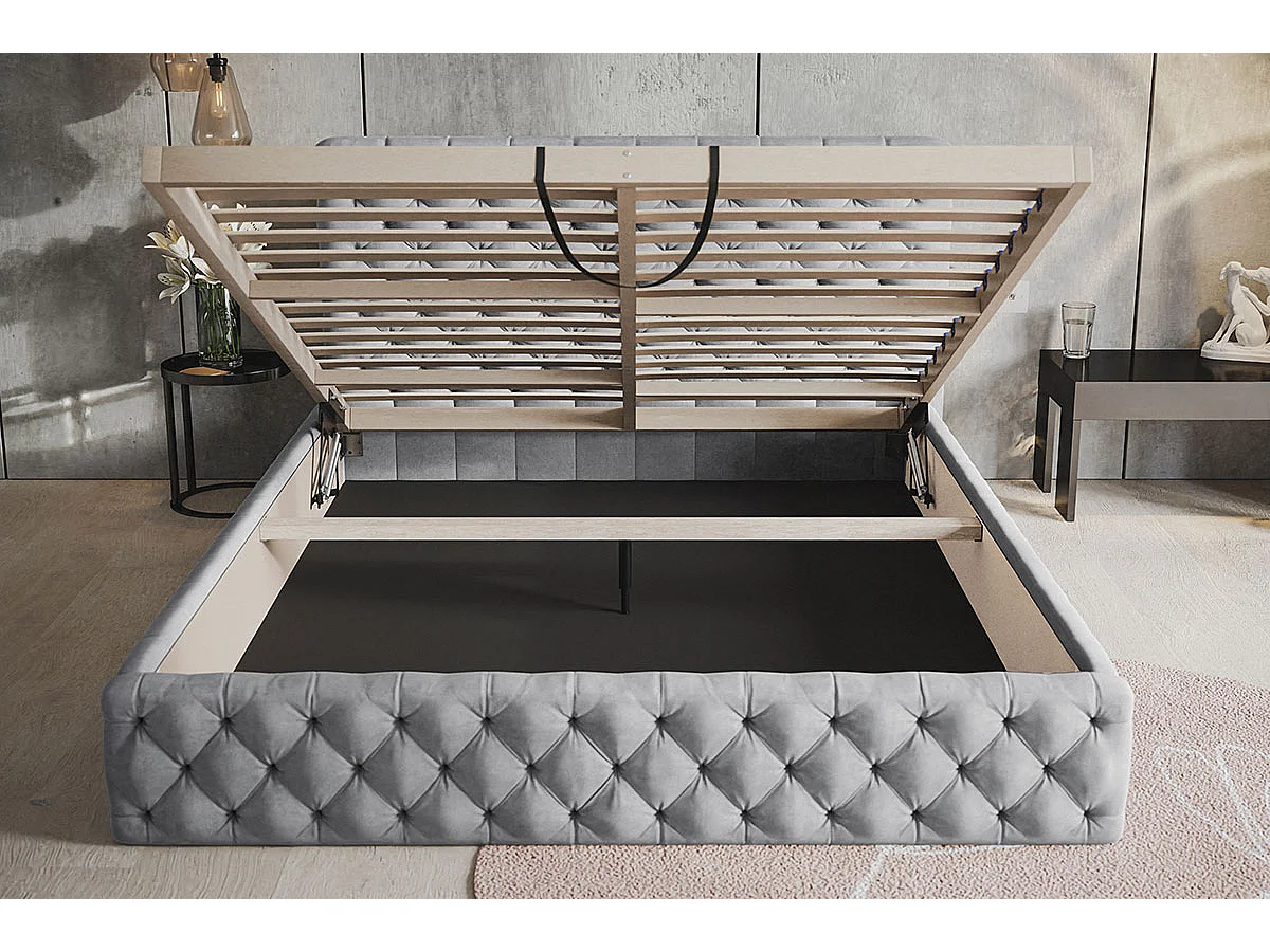 Emporius Doppelbett mit Bettkasten Furis - Polsterbett 180x200 - Lattenrost, Samtstoff (Blau - Kronos 09)