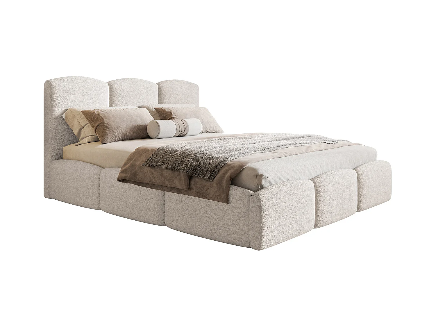 Emporius Lit 140x200 Roma Slim - Lit coffre 140x200, lit double avec Rangement, tissu bouclé - Crème (Anthology 1)
