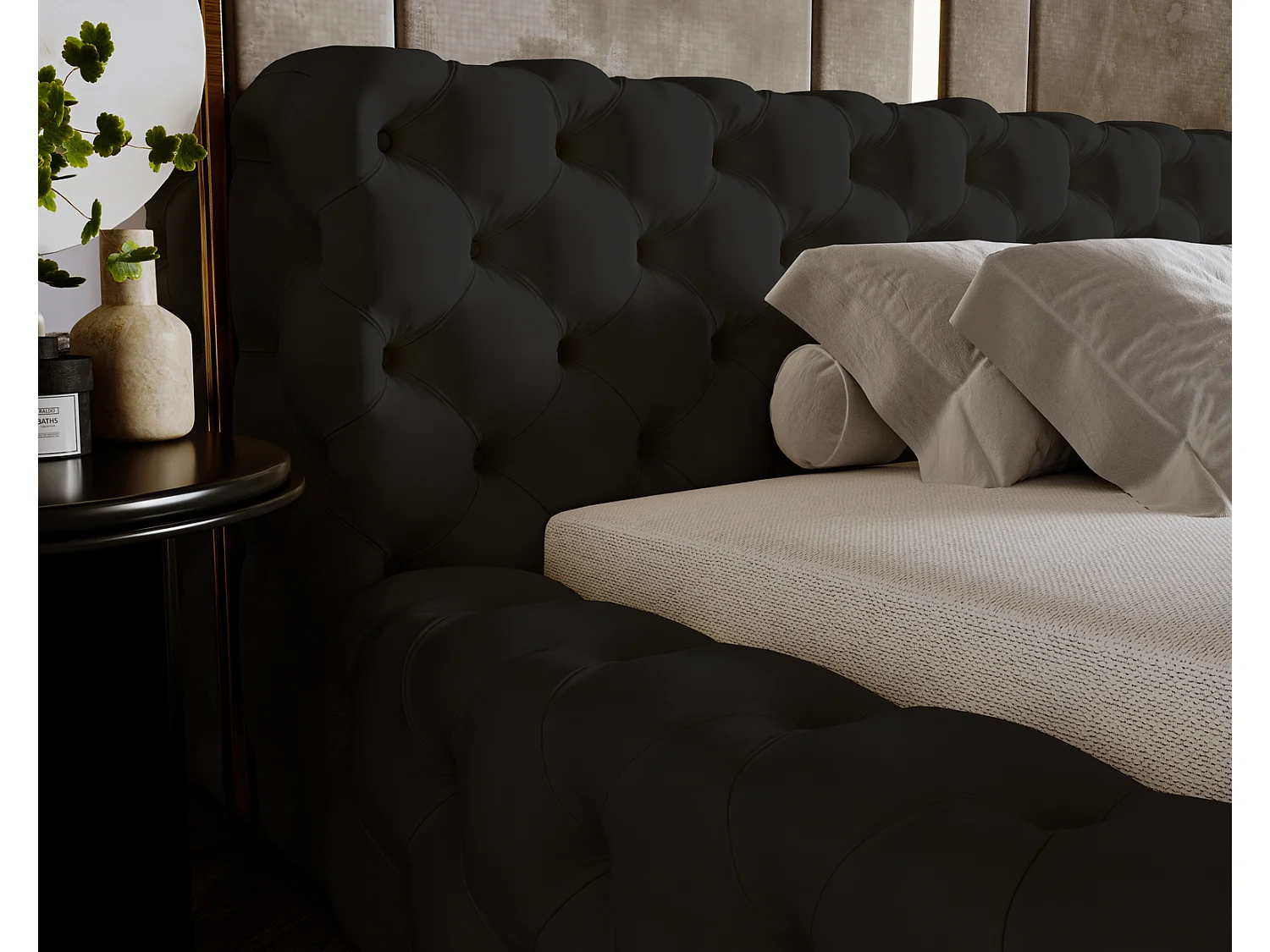 Emporius Lit rembourré avec rangement Vigo, Lit adulte 140x200 cm - Noir (Amor Velvet 4322)
