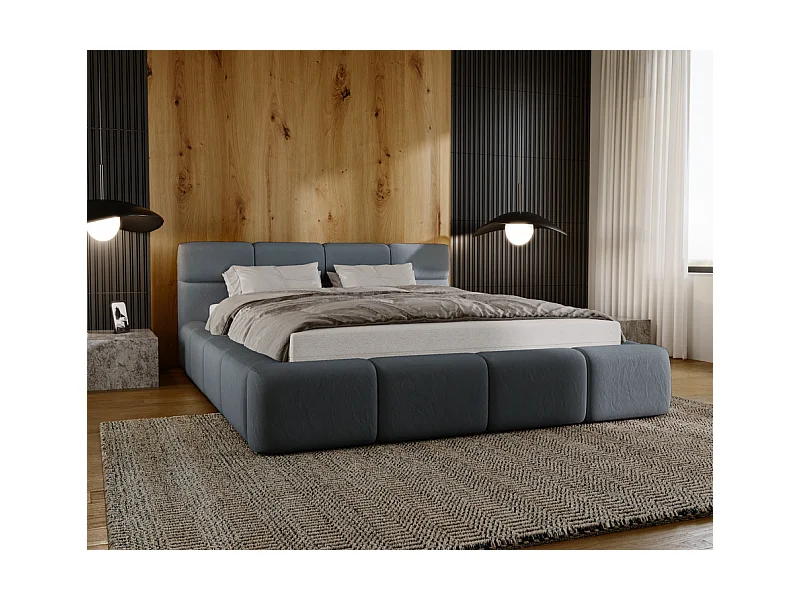 Emporius Lit rembourré 140x200, Lit adulte avec Rangement Oslo - Tete de Lit, Velvet, lit double - Gris foncé (Solar 96)