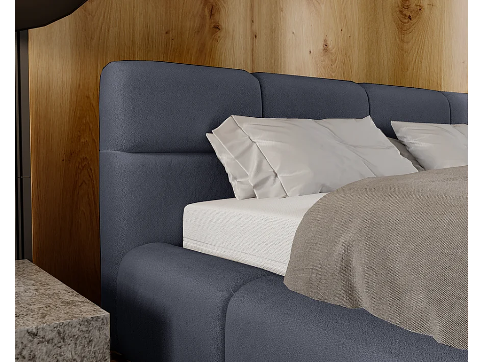 Emporius tweepersoonsbed 140x200, gestoffeerd bed Oslo -  dik foam, lattenbodem, fluwelen - Donkergrijs (Solar 96)