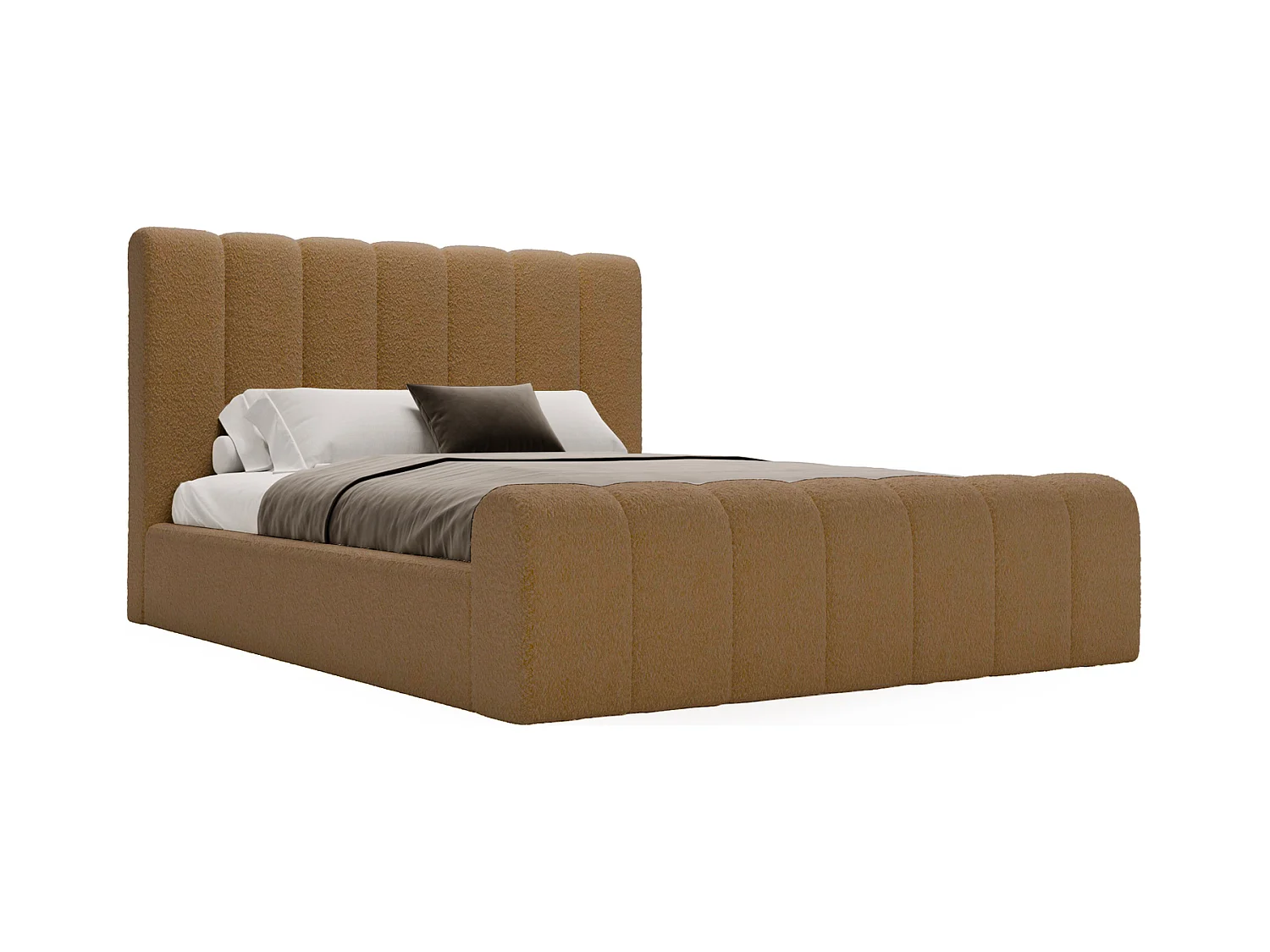 Emporius bed bouclé 200x200 Valetta - Gestoffeerd bed met opbergruimte, luxe bed met lattenbodem en bedlade - tweepersoonsbed 200x200 - Oranje (Anthology 10)