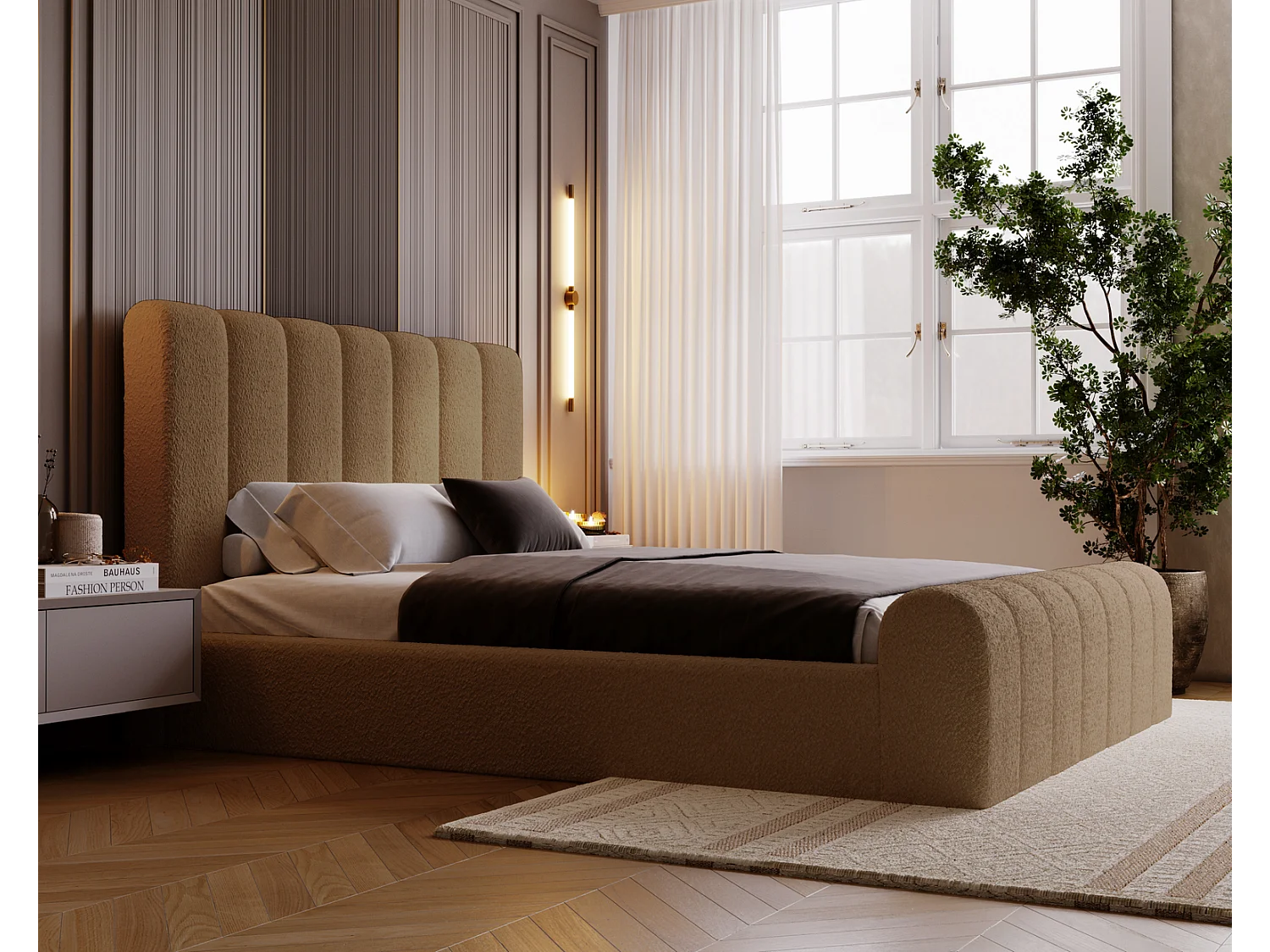 Emporius Polsterbett Bouclé 200x200 Valetta - Bett mit Bettkasten, Lattenrost & Kopfteil - Hersteller, Doppelbett 200x200 (Orange - Anthology 10)