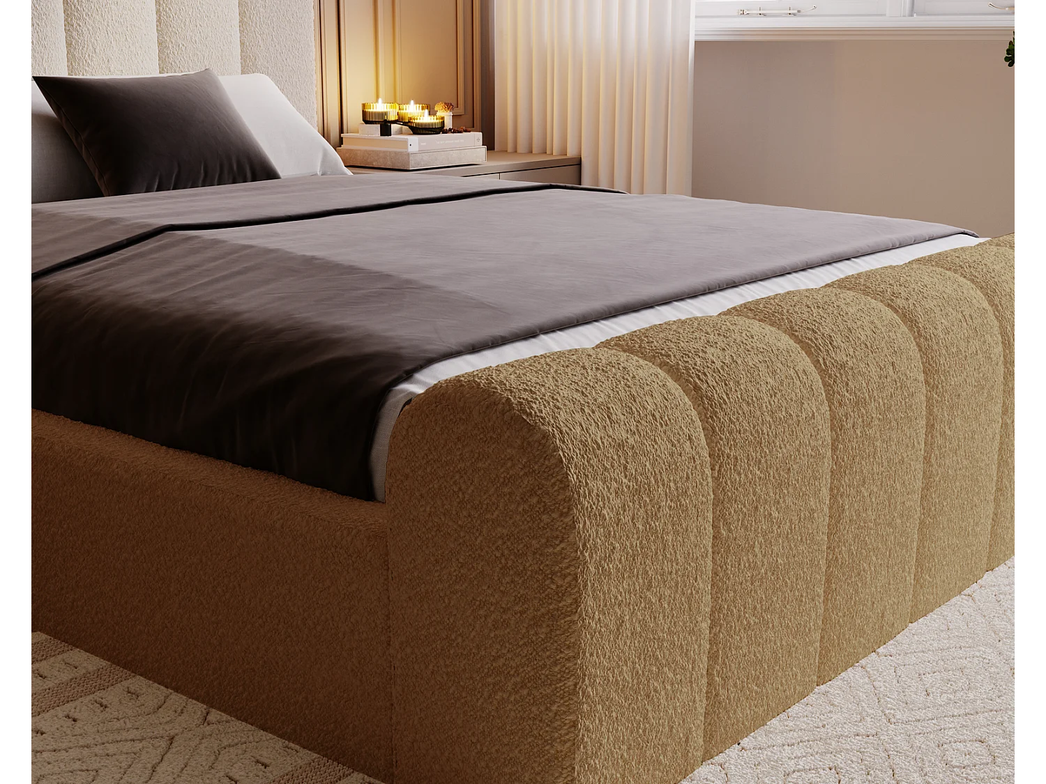 Emporius Polsterbett Bouclé 200x200 Valetta - Bett mit Bettkasten, Lattenrost & Kopfteil - Hersteller, Doppelbett 200x200 (Orange - Anthology 10)