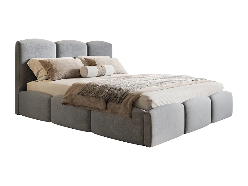 Emporius Lit 160x200 Roma Slim - Lit coffre 160x200, lit double avec Rangement, tissu velvet - Gris clair (Amor Velvet 4318)