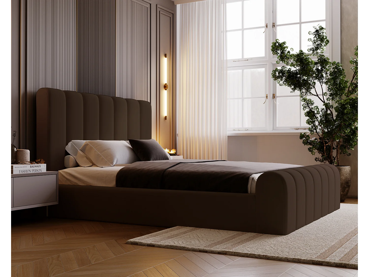 Emporius Polsterbett 180x200 Valetta - Bett mit Bettkasten, Lattenrost & Kopfteil - Hersteller, Doppelbett 180x200 velvet (Braun - Amor Velvet 4301)