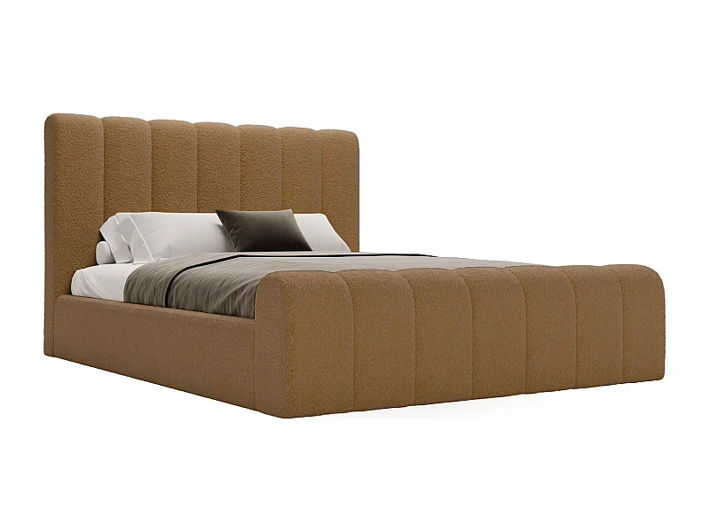 Emporius bed bouclé 140x200 Valetta - Gestoffeerd bed met opbergruimte, luxe bed met lattenbodem en bedlade - tweepersoonsbed 140x200 - Oranje (Anthology 10)