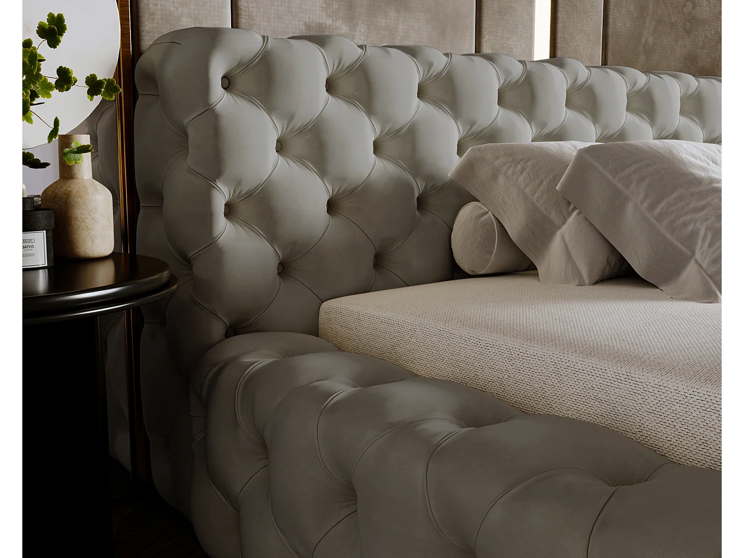 Emporius gestoffeerd bed 140x200 Vigo, bed met lattenbodem - tweepersoonsbed 140x200 cm, groot hoofdeinde - fluwelen Lichtgrijs (Amor Velvet 4318)