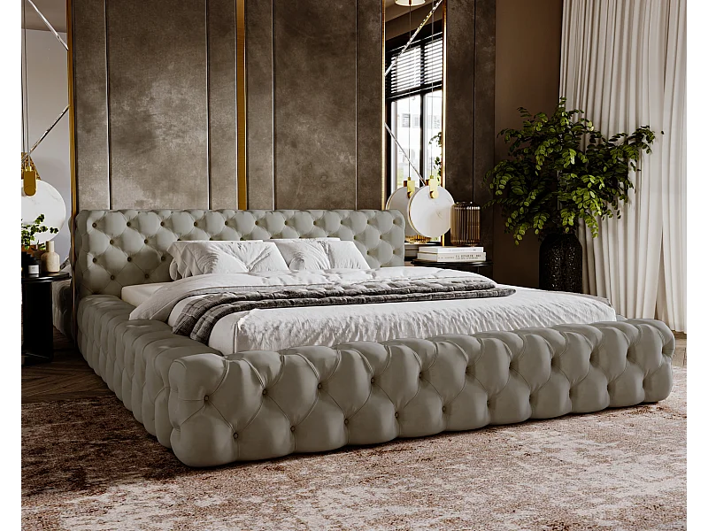 Emporius Lit rembourré avec rangement Vigo, Lit adulte 140x200 cm - Gris clair (Amor Velvet 4318)