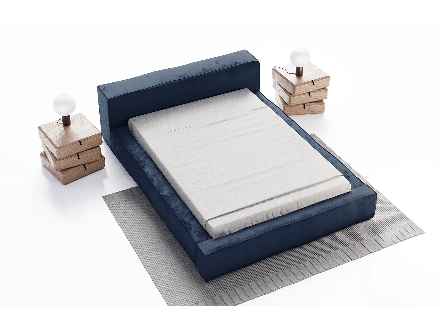 Emporius gestoffeerd bed tweepersoonsbed 140x200 Bueno - lattenbodem, opbergruimte - fluweel - Blauw (Infinity 11)