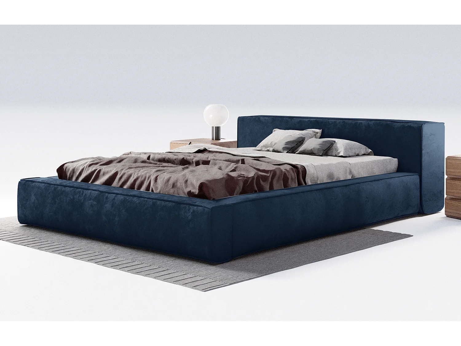 Emporius gestoffeerd bed tweepersoonsbed 140x200 Bueno - lattenbodem, opbergruimte - fluweel - Blauw (Infinity 11)