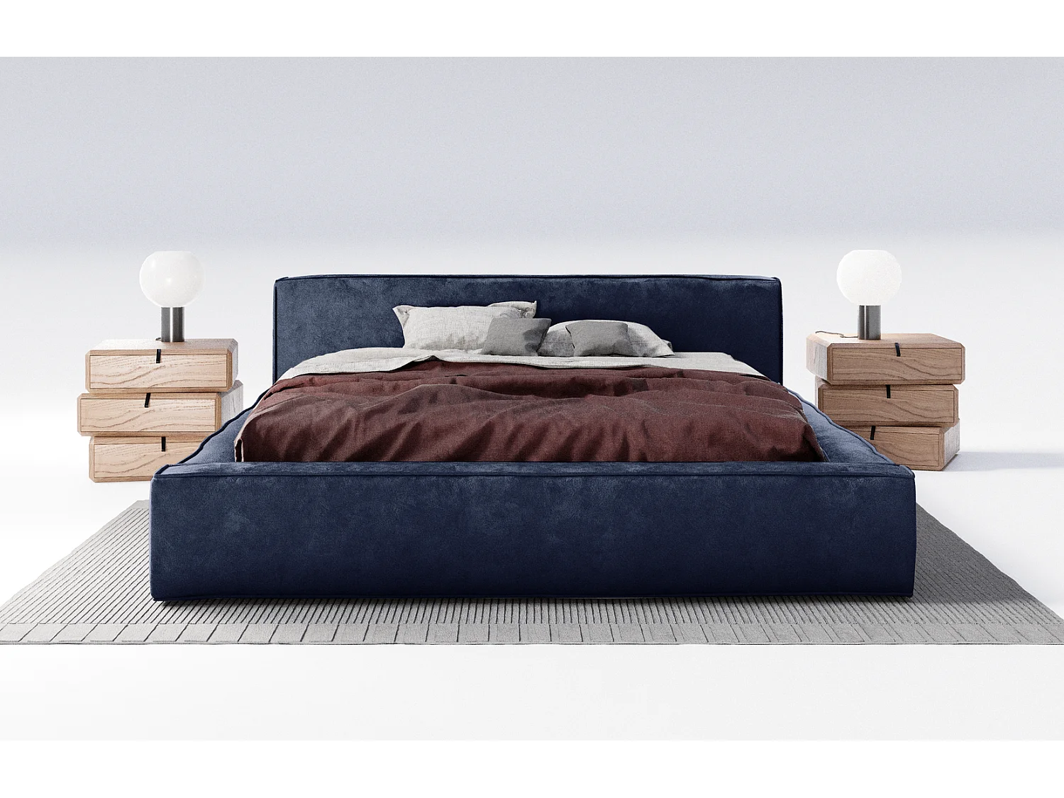 Emporius gestoffeerd bed tweepersoonsbed 140x200 Bueno - lattenbodem, opbergruimte - fluweel - Blauw (Infinity 11)