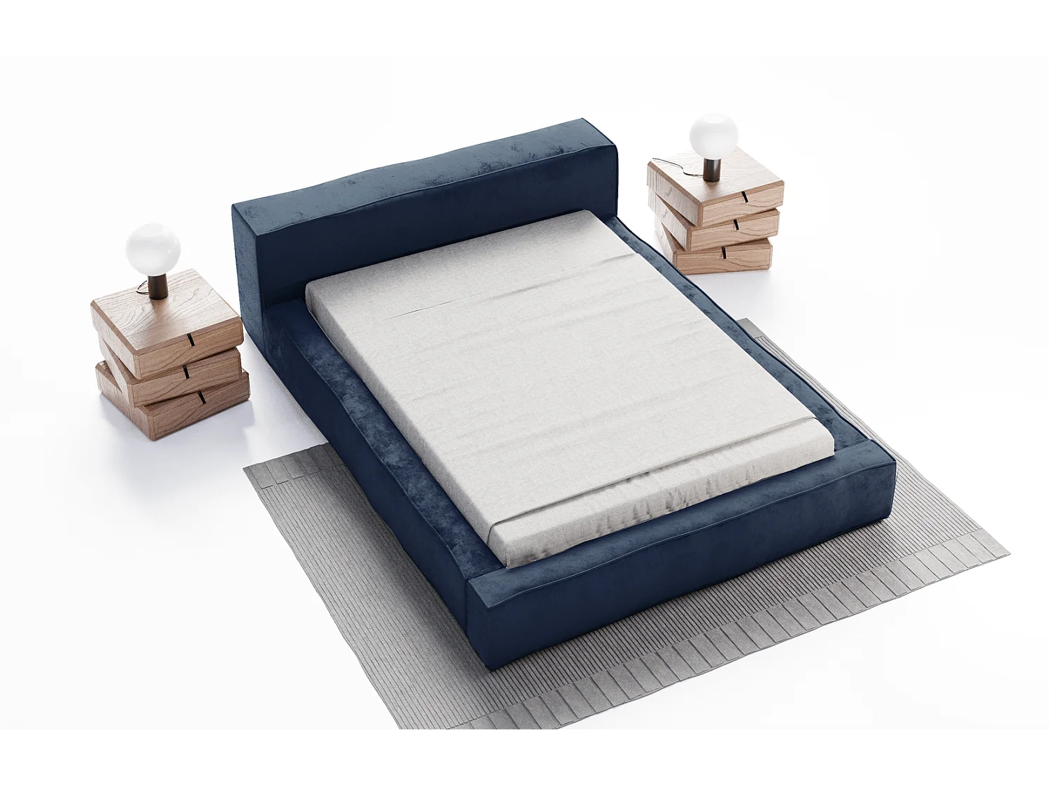 Emporius gestoffeerd bed tweepersoonsbed 140x200 Bueno - lattenbodem, opbergruimte - fluweel - Blauw (Infinity 11)