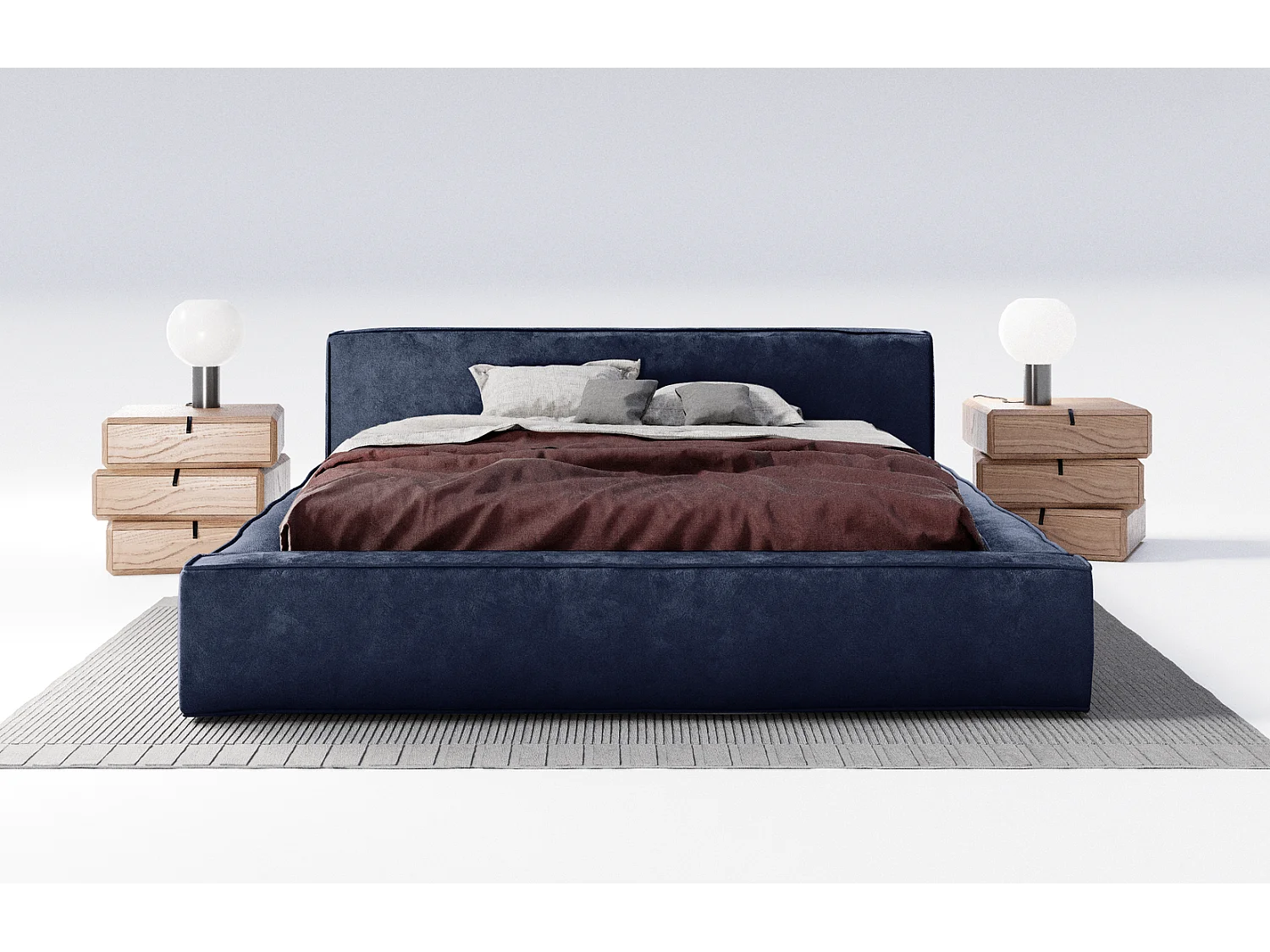 Emporius gestoffeerd bed tweepersoonsbed 140x200 Bueno - lattenbodem, opbergruimte - fluweel - Blauw (Infinity 11)