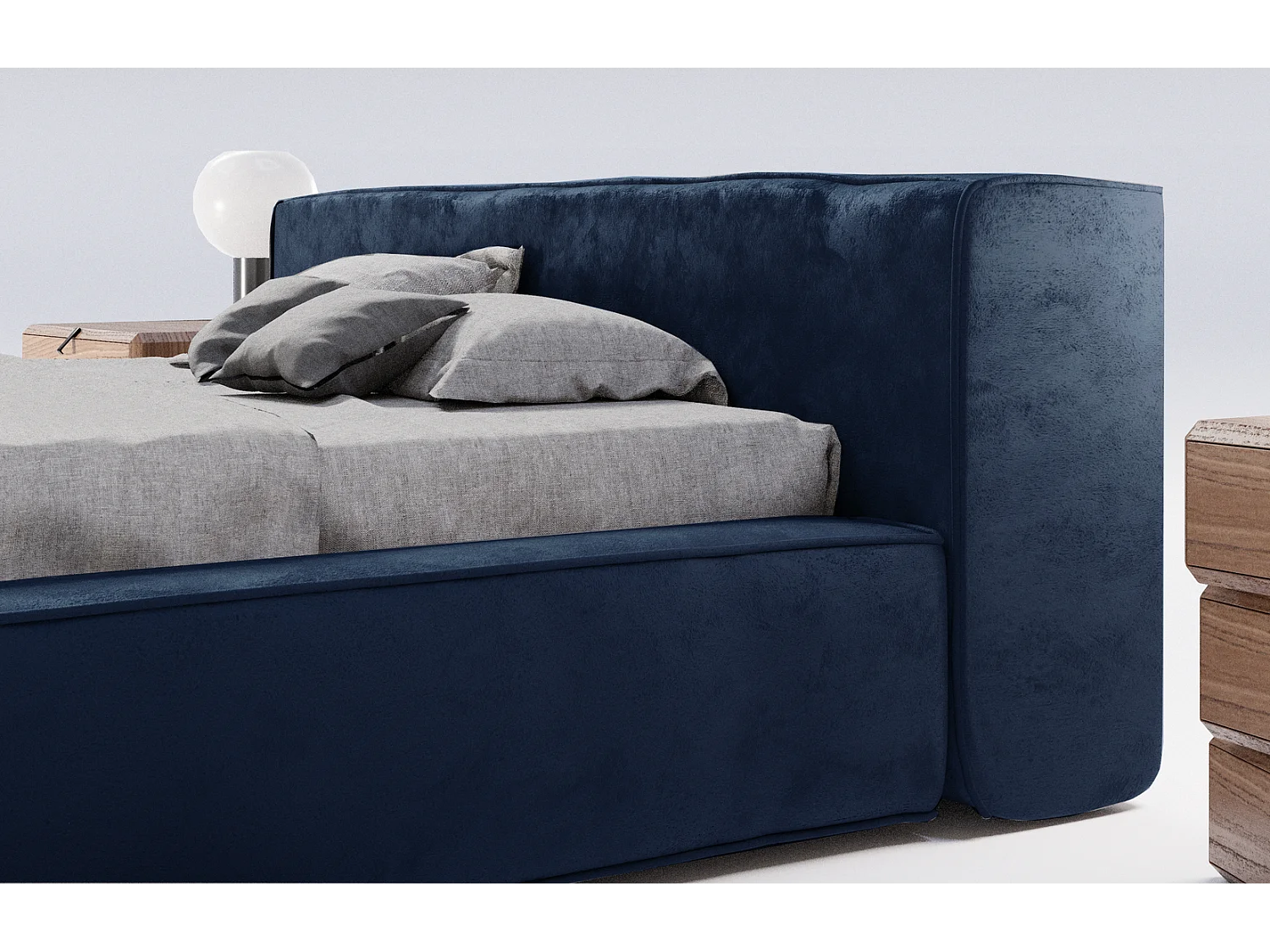 Emporius gestoffeerd bed tweepersoonsbed 140x200 Bueno - lattenbodem, opbergruimte - fluweel - Blauw (Infinity 11)