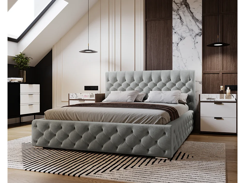 Emporius Lit adulte 160x200 cm avec Rangement Elira - Lit Double, lit rembourré, Lit Adulte avec Tete de Lit - Velvet Gris (Magic Velvet 2217)