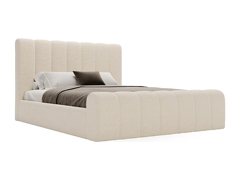 Emporius bed bouclé 180x200 Valetta - Gestoffeerd bed met opbergruimte, luxe bed met lattenbodem en bedlade - tweepersoonsbed 180x200 - Crème (Anthology 1)