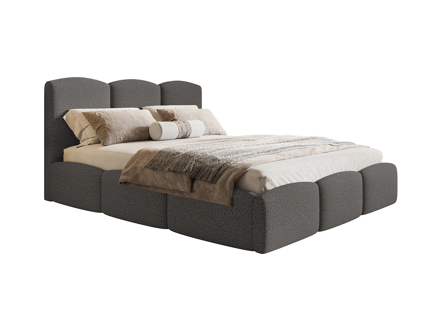 Emporius bed 160x200 Roma Slim - tweepersoonsbed met opbergruimte, lattenbodem - Bouclé Donkergrijs (Anthology 18)
