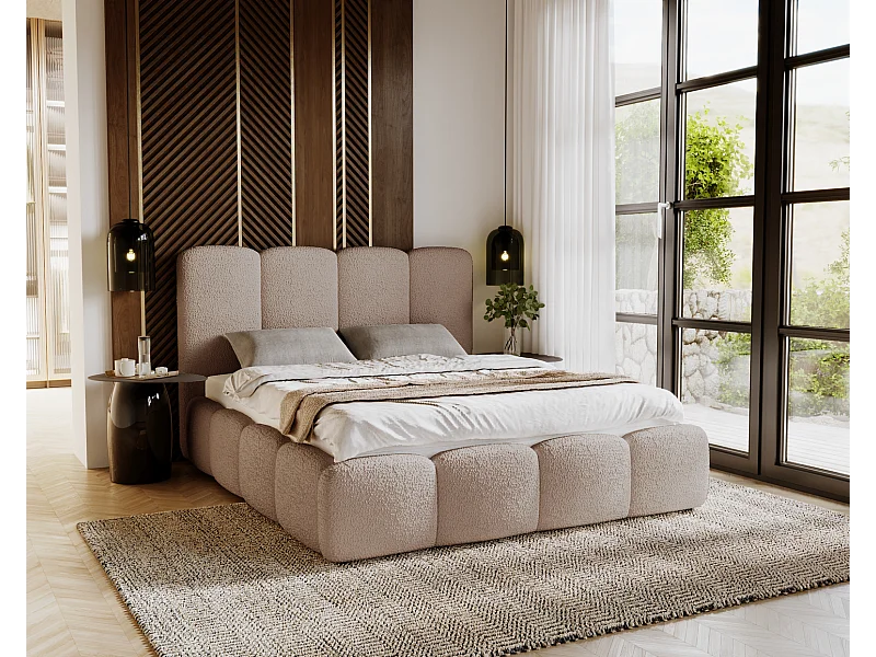 Emporius Merkad Boucle łóżko tapicerowane 180x200 - łóżko z pojemnikiem, gruba pianka, stelaż - elegancki design, tkanina boucle, brązowy (Anthology 4)