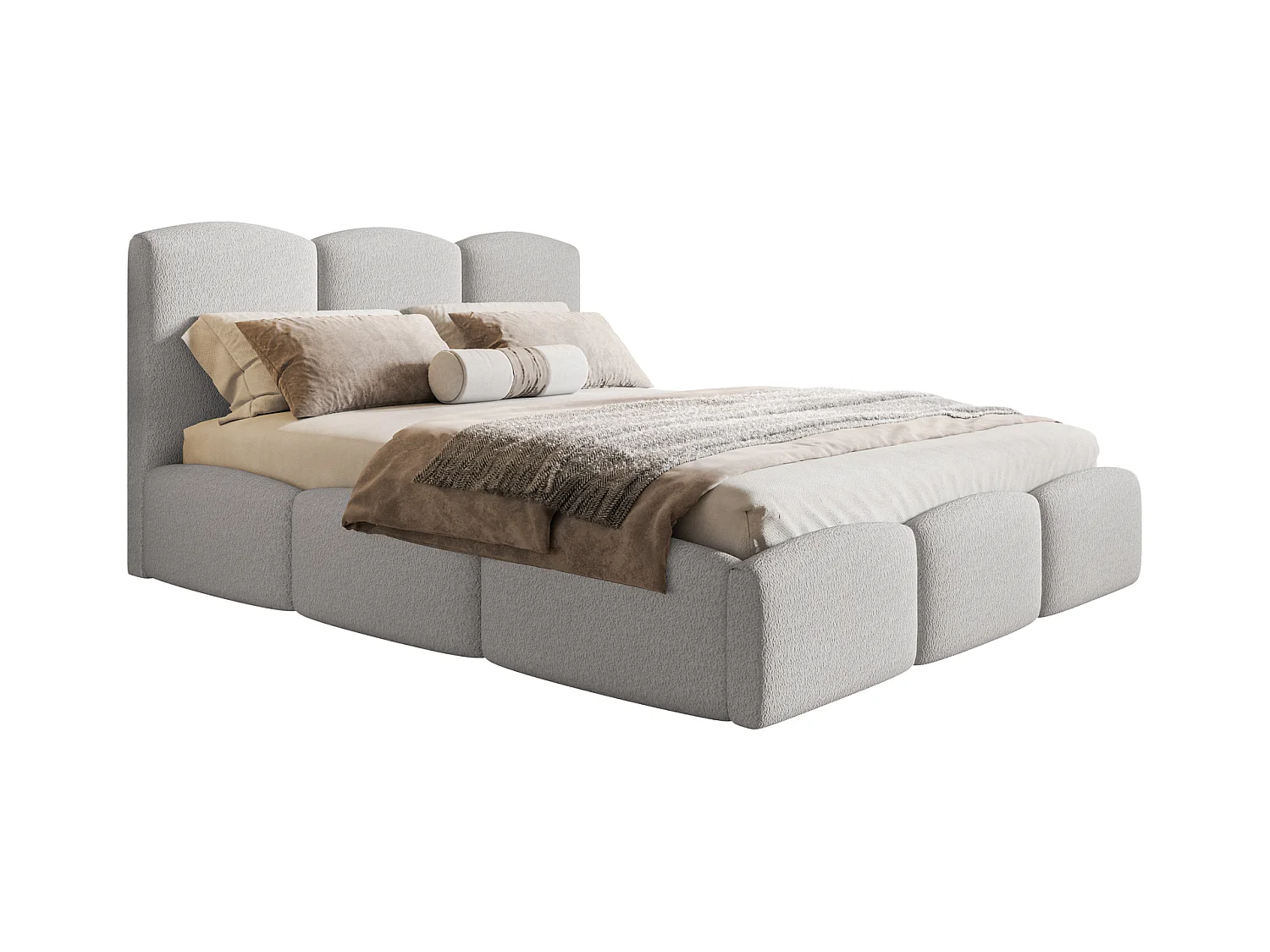 Emporius Lit 160x200 Roma Slim - Lit coffre 160x200, lit double avec Rangement, tissu bouclé - Gris clair (Anthology 15)
