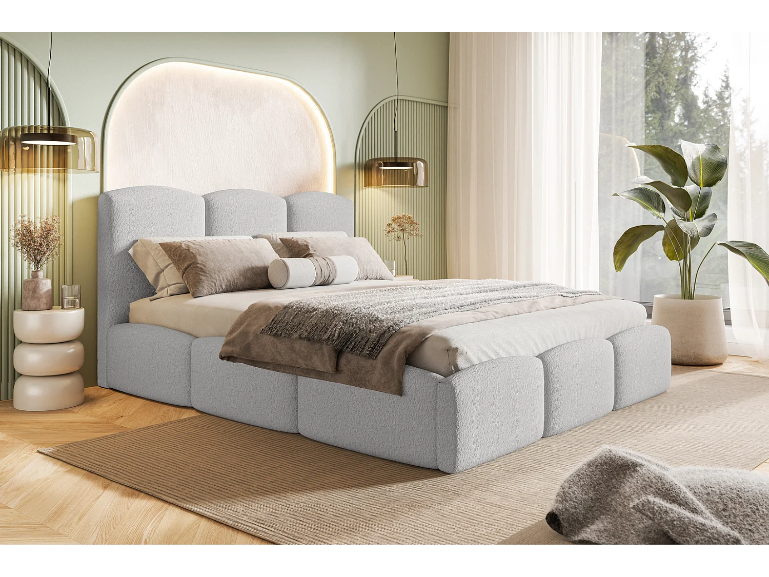 Emporius bed 160x200 Roma Slim - tweepersoonsbed met opbergruimte, lattenbodem - Bouclé Lichtgrijs (Anthology 15)