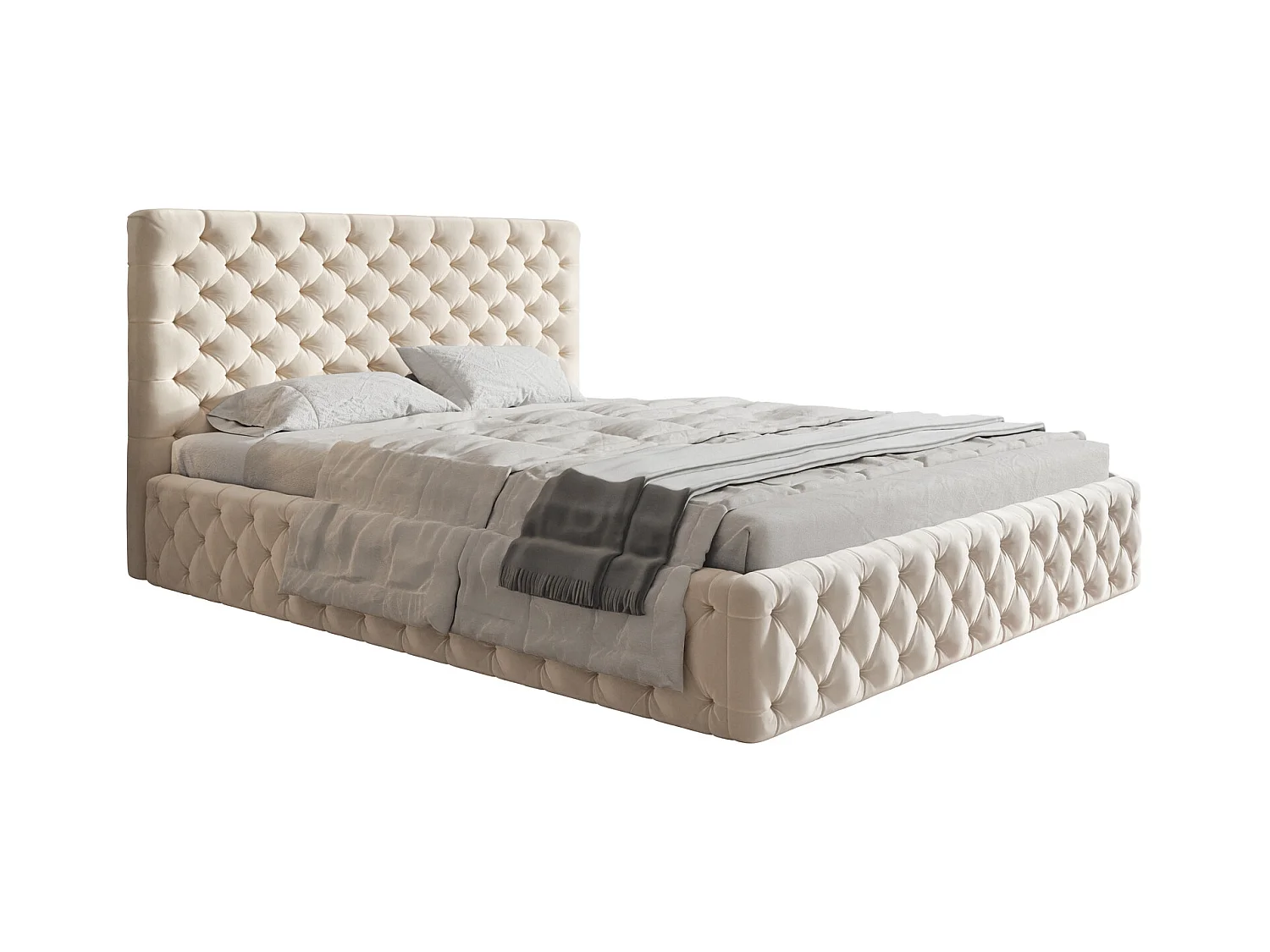 Emporius Lit adulte 140x200 Furis - Lit double avec Rangment - Lit rembourrée, lit chesterfield 140x200 - Velvet Beige (Amor Velvet 4304)