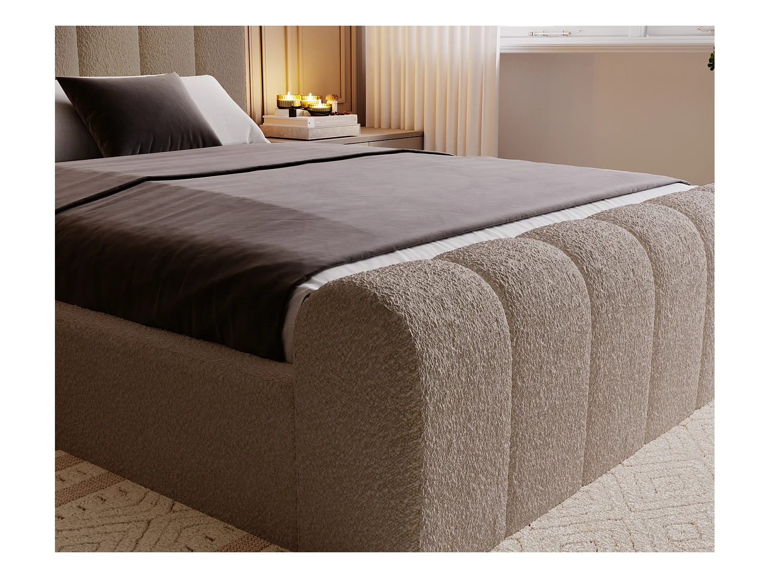 Emporius Lit 160x200 Valetta - Lit Rembourré avec Rangement, Sommier à Lattes, Lit adulte 160x200 bouclé - Brun (Anthology 5)