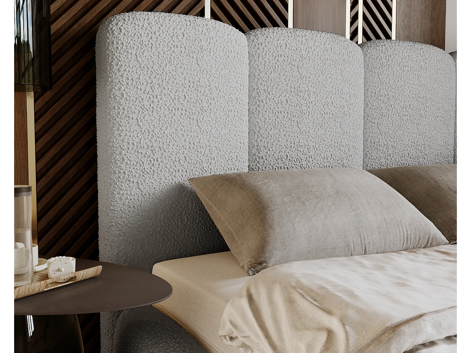 Emporius Merkad Boucle Lit double 180x200 - lit adutle avec rangement, Sommier à Lattes, Coffre à Literie - Lit Rembourré 180x200 Gris clair (Anthology 15)